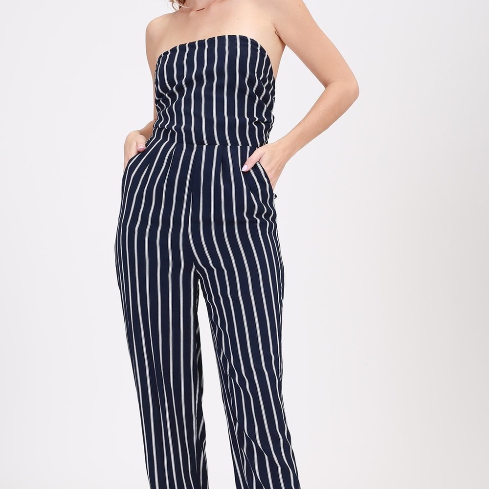Hyfve strapless jumpsuit size small black & white stripes
